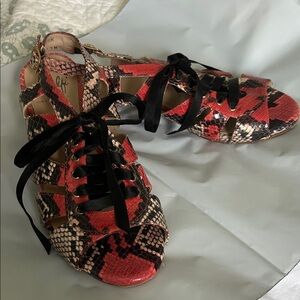 Amalfi Red and Black Snakeskin Sandals